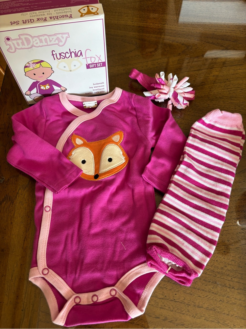 Danzy Fuchsia and Pink Fox Bodysuit Set